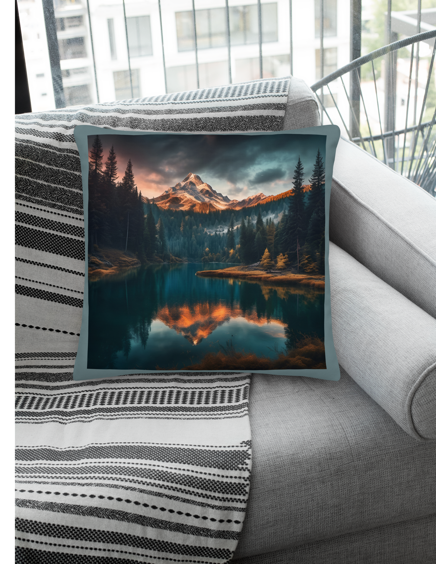 Breathtaking Mountain Lake Pillow, Serene Natural Beauty