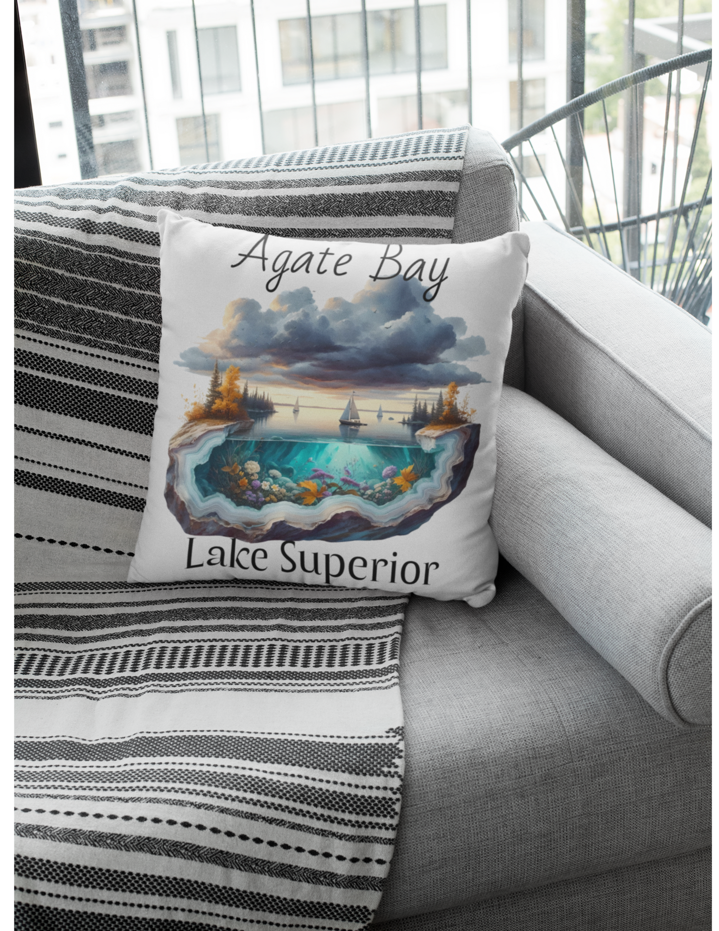 Agate Bay Minnesota Gift, Lake Superior Throw Pillow