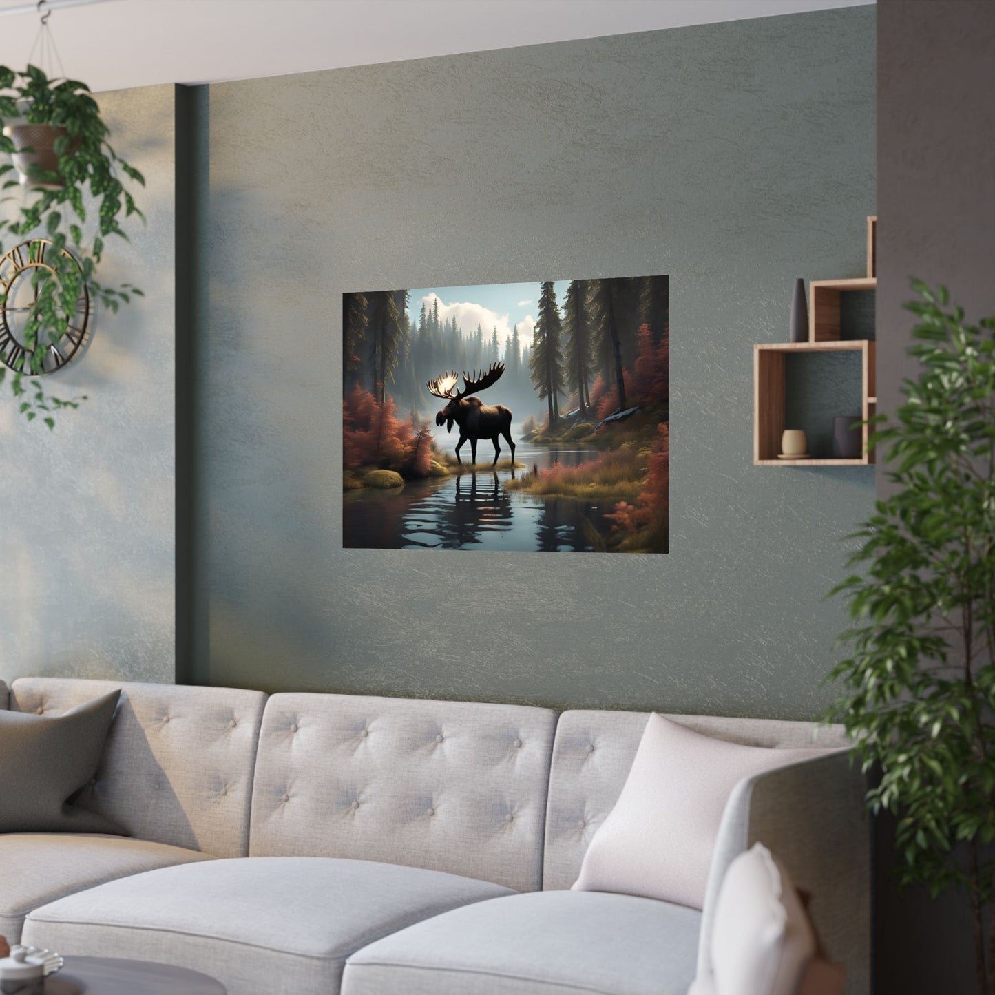 Moose in the Woods Poster, Cabin Wall Home Decor