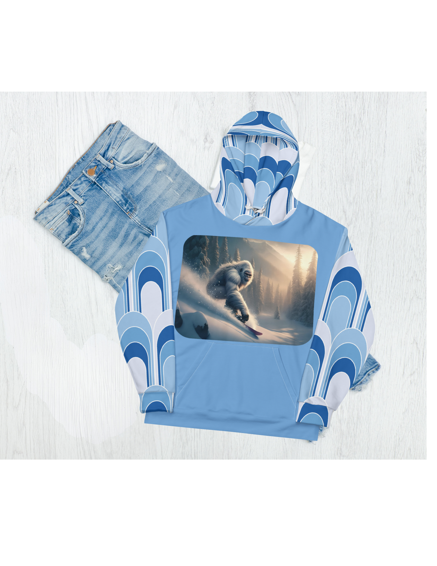 *Bigfoot Snowboarding Hoodie, Cryptid Winter Sweatshirt