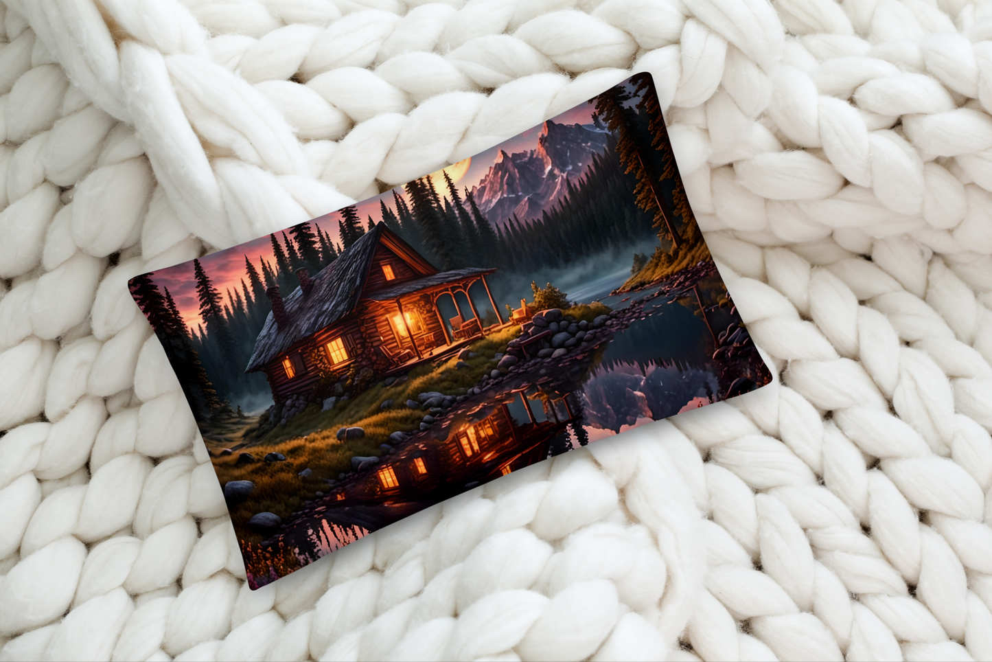 Cabin by Moonlight Pillow, Rustic Lodge Theme Decor
