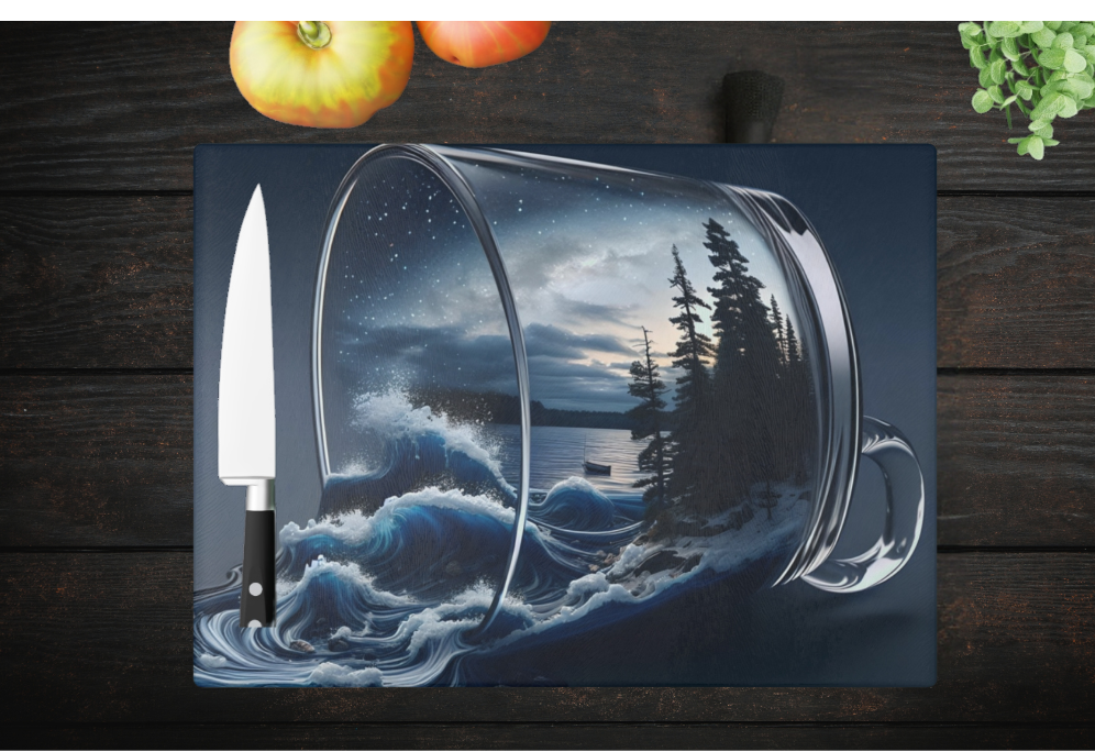 Nautical Glass Cutting Board, Lake Spilling Out Lakehouse Kitchen