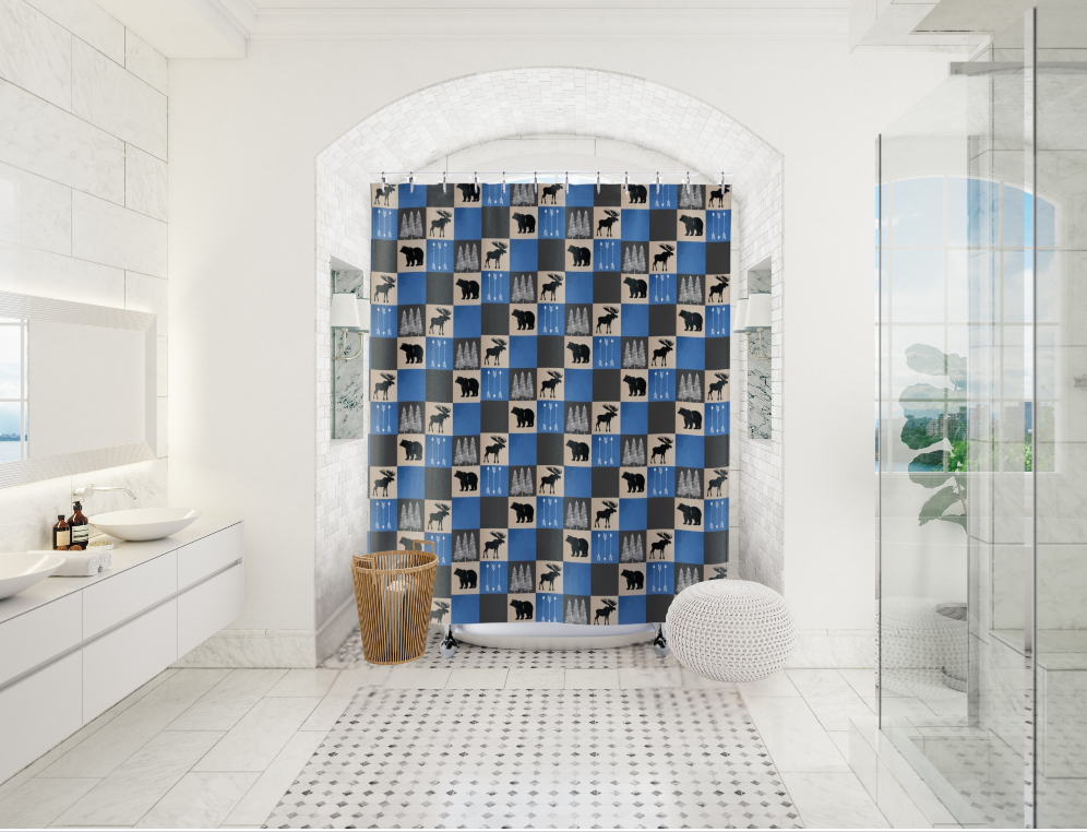 Moose and Bear Wilderness Shower Curtain - Rustic Bathroom Decor