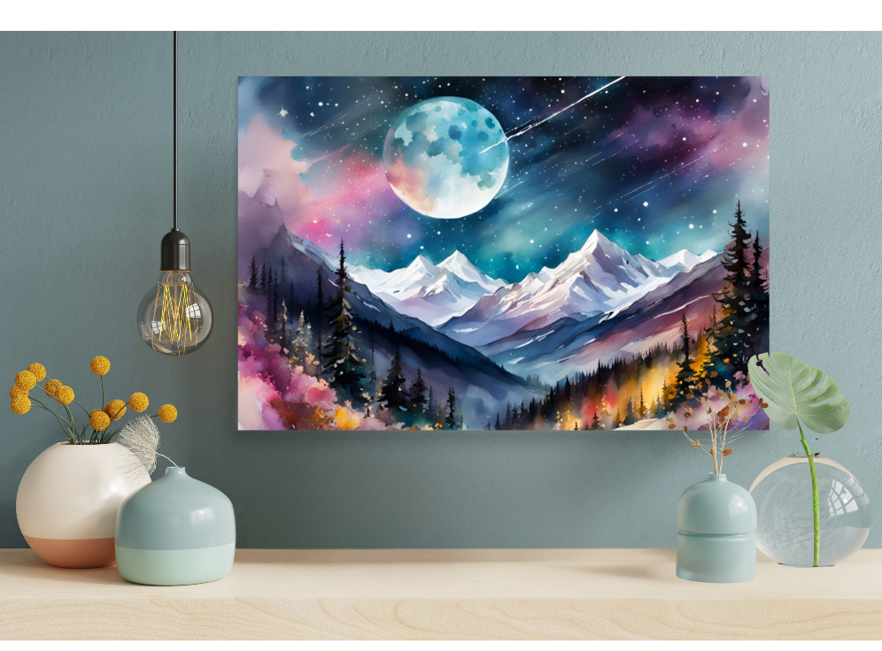 Starry Night Over Snow-Kissed Peaks Poster - Beautiful Artwork