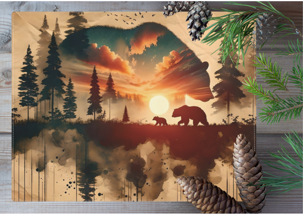Beautiful Bear Placemat Set, Dining Room Cabin Decor