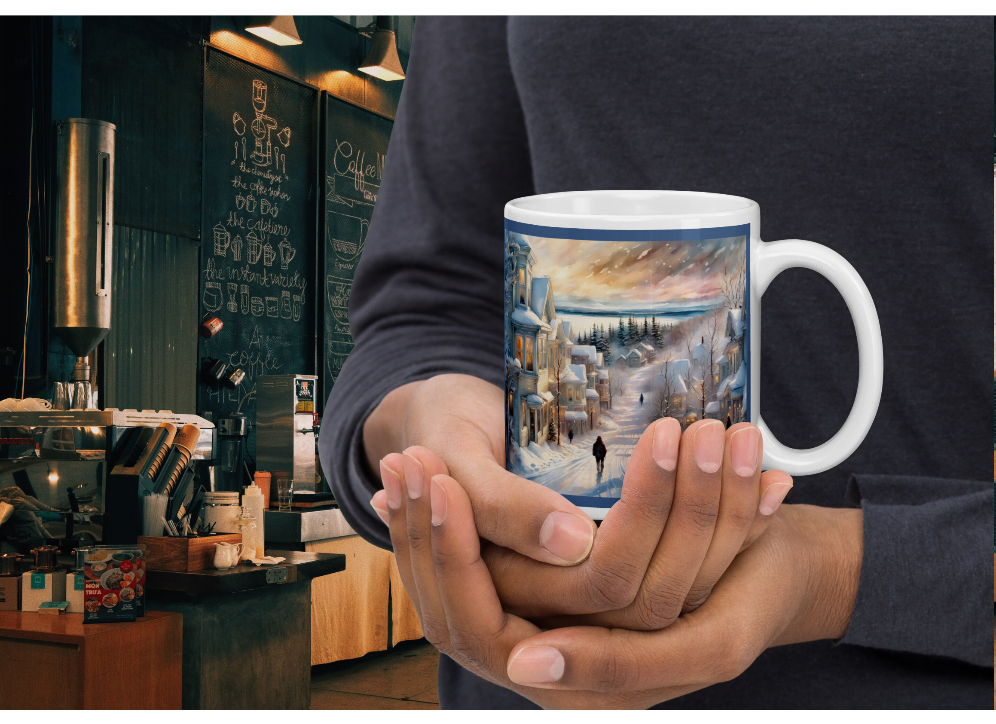Snowy Mackinac Island Coffee Mug, Beautiful Winter Michigan Cup