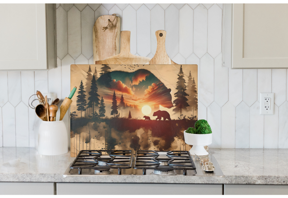 Double Exposure Bears Glass Cutting Board - Grizzlies National Parks