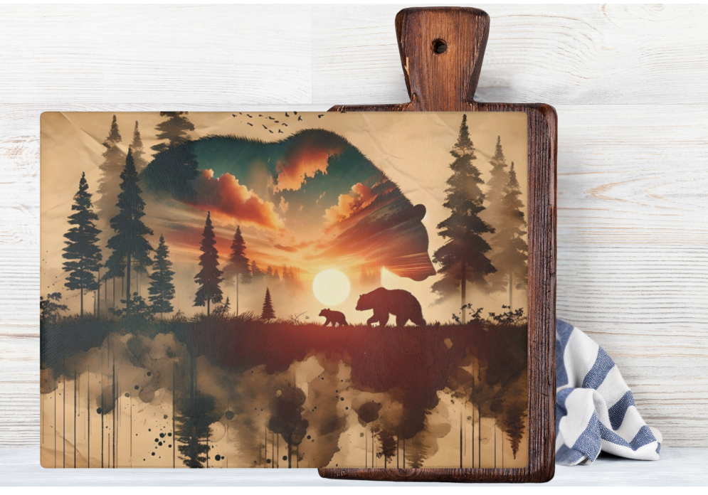 Double Exposure Bears Glass Cutting Board - Grizzlies National Parks