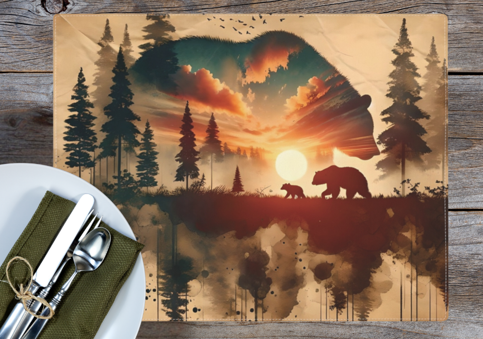 Double Bear Placemat, Rustic Dining Room Table Linen