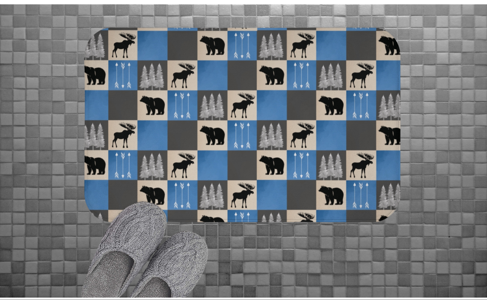 Moose and Bear Bath Mat - Woodland Shower Curtain