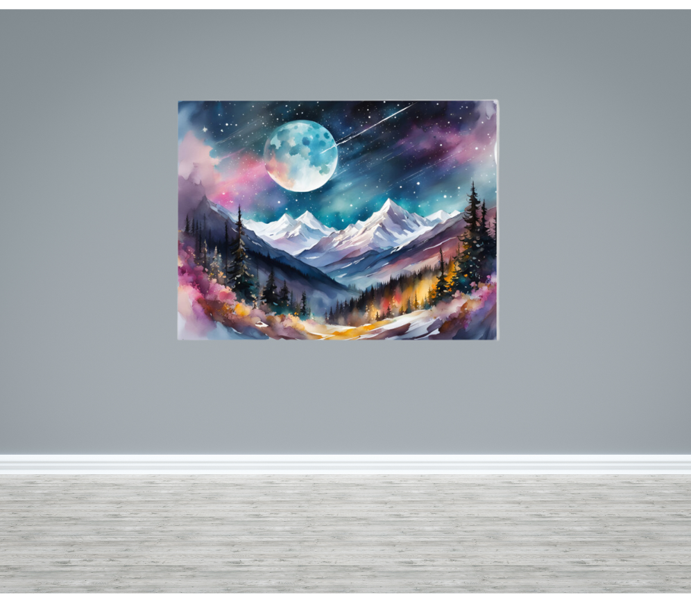 Starry Night Over Snow-Kissed Peaks Poster - Beautiful Artwork
