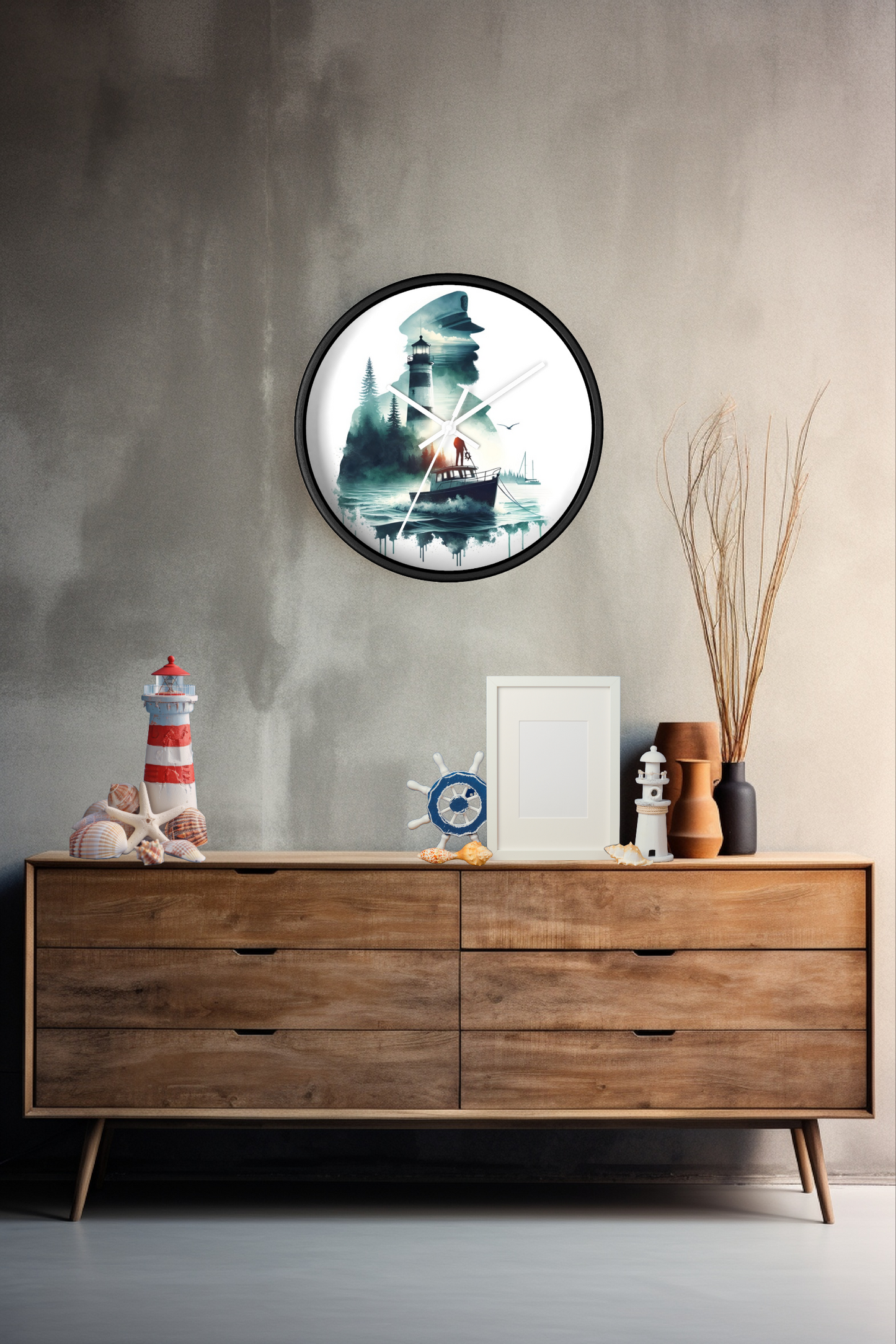 Nautical Wall Clock, Boat Captain Lakehouse Decor