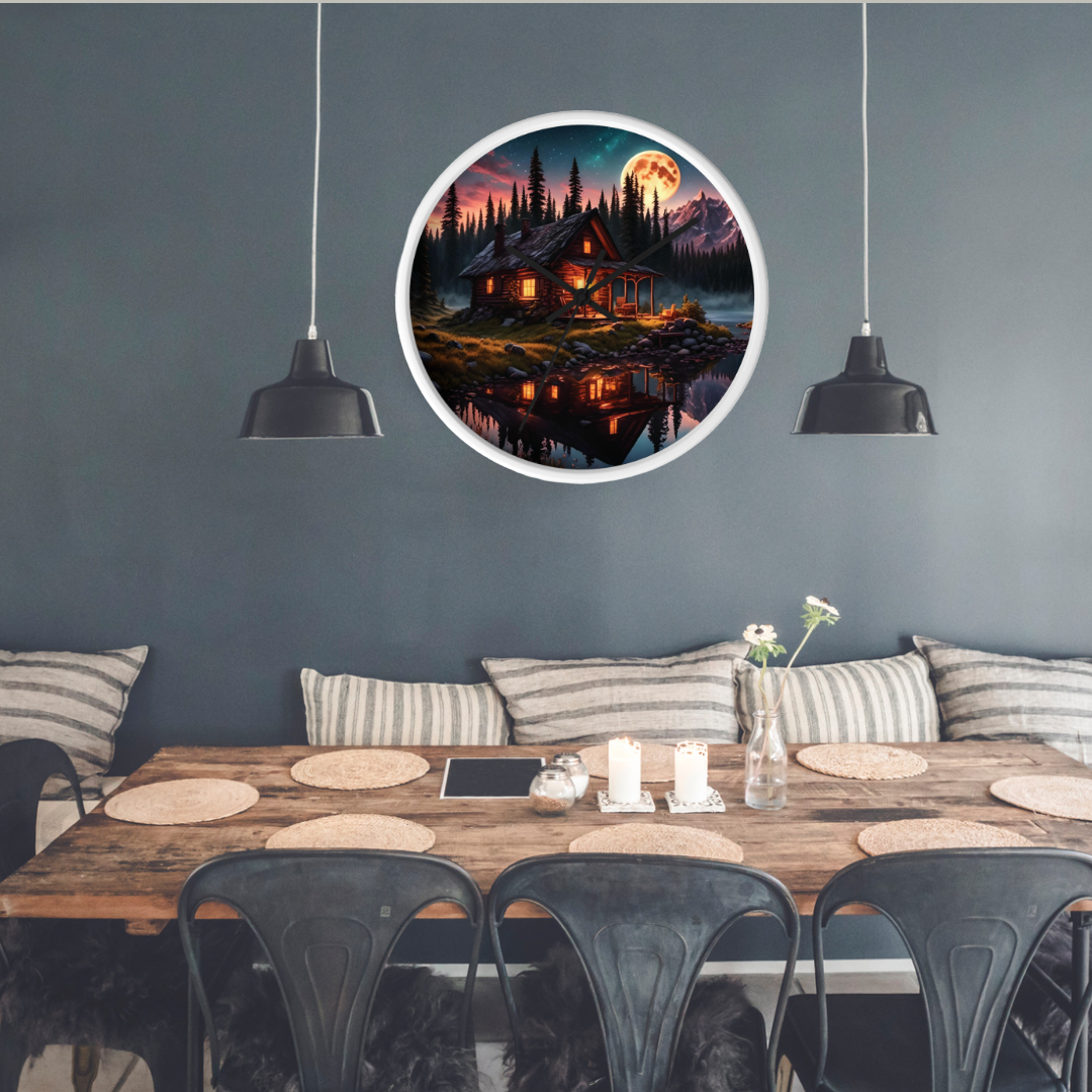 Beautiful Cabin by the Lake Wall Clock, Rustic Lodge Inspired