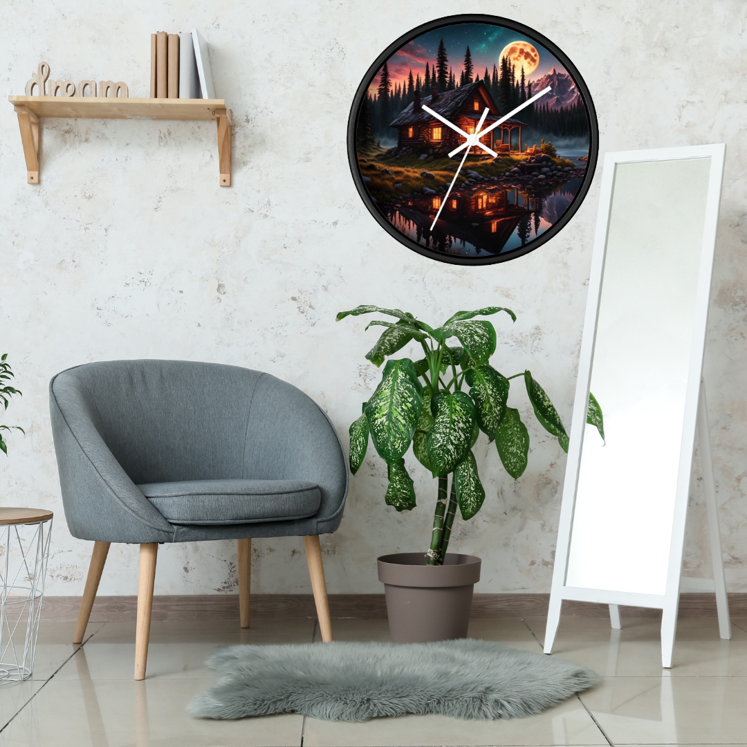Beautiful Cabin by the Lake Wall Clock, Rustic Lodge Inspired