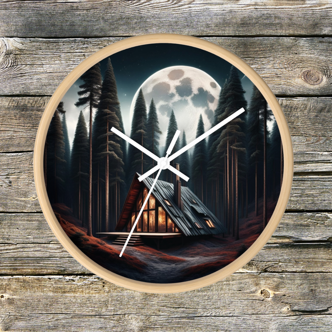 Log Cabin Wall Clock, Wilderness Lodge Home Decor