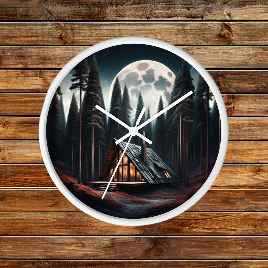 Log Cabin Wall Clock, Wilderness Lodge Home Decor