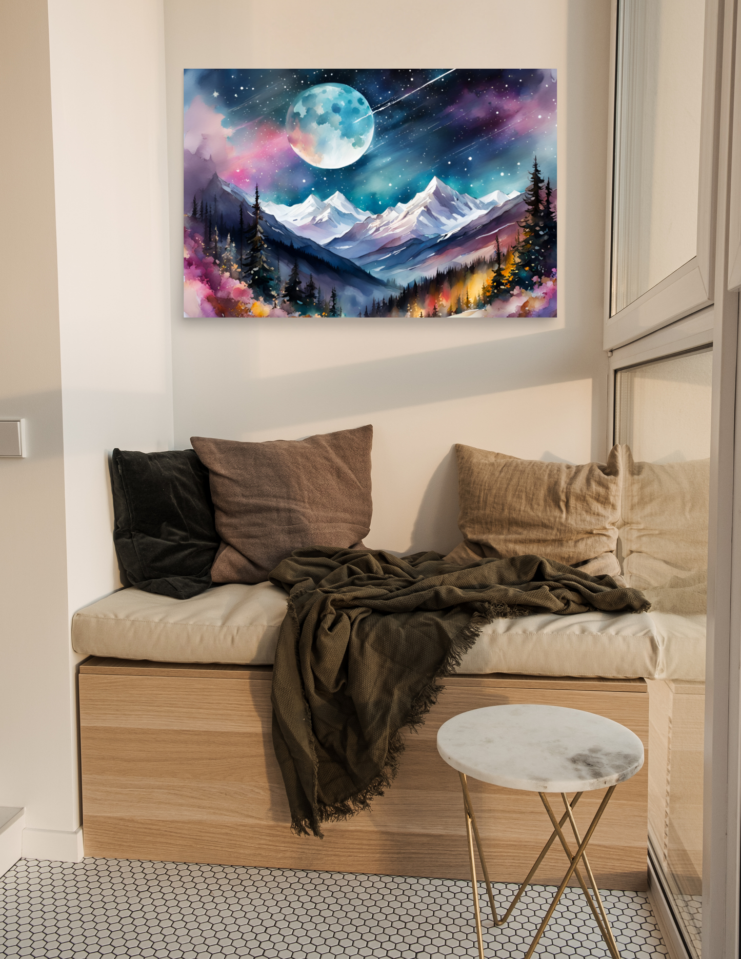 Starry Night Over Snow-Kissed Peaks Poster - Beautiful Artwork