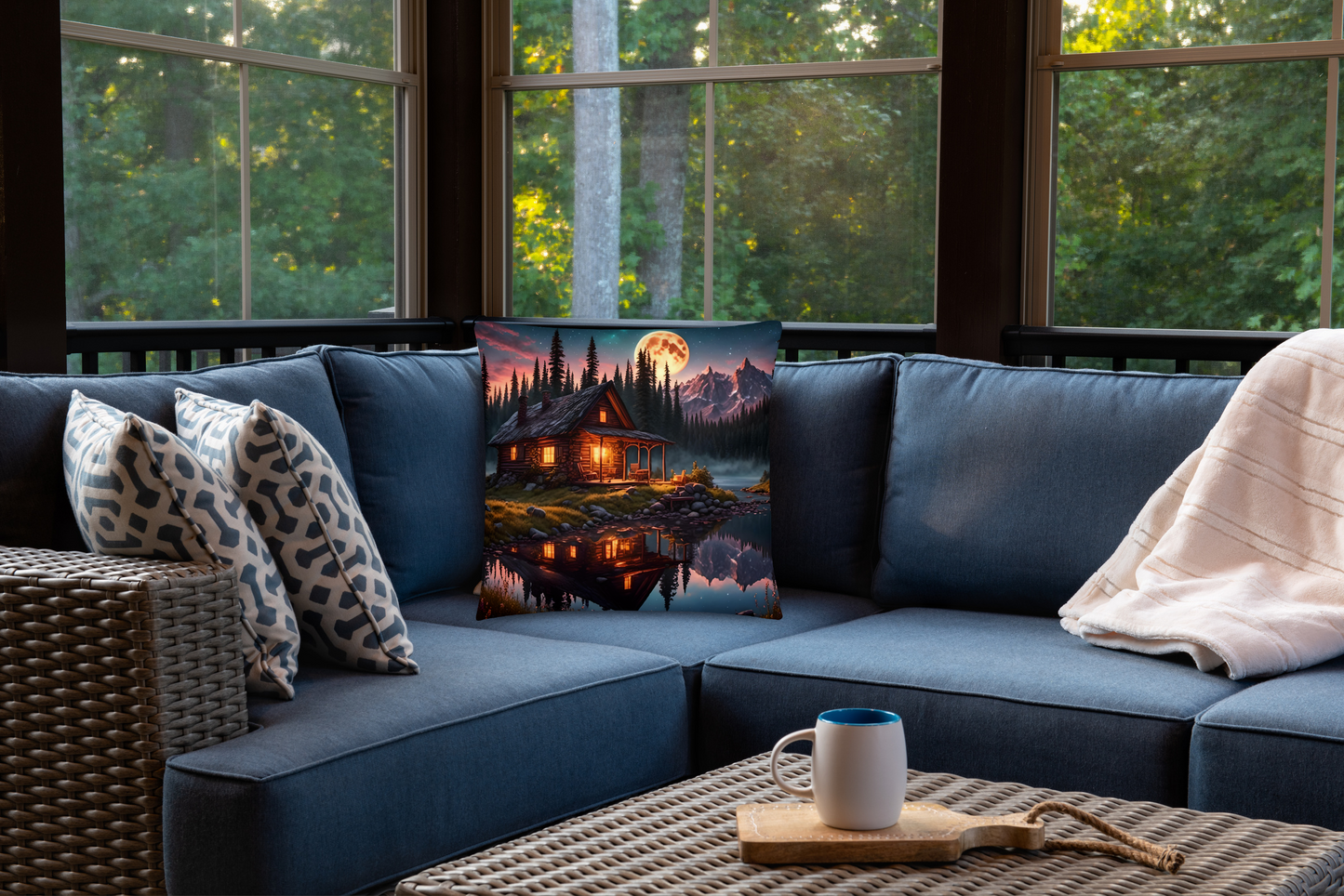 Cabin by Moonlight Pillow, Rustic Lodge Theme Decor