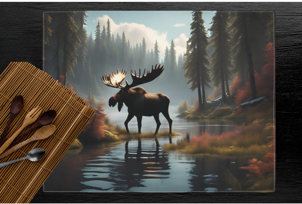 Moose in the Woods Placemat, Rustic Table Linen