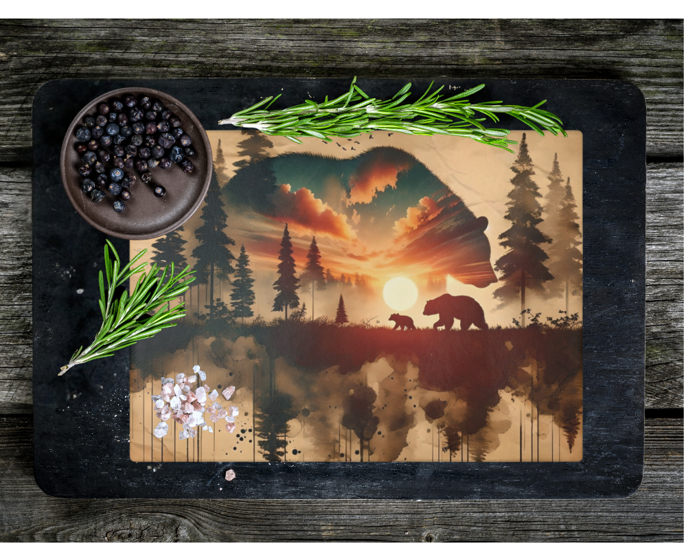 Double Exposure Bears Glass Cutting Board - Grizzlies National Parks