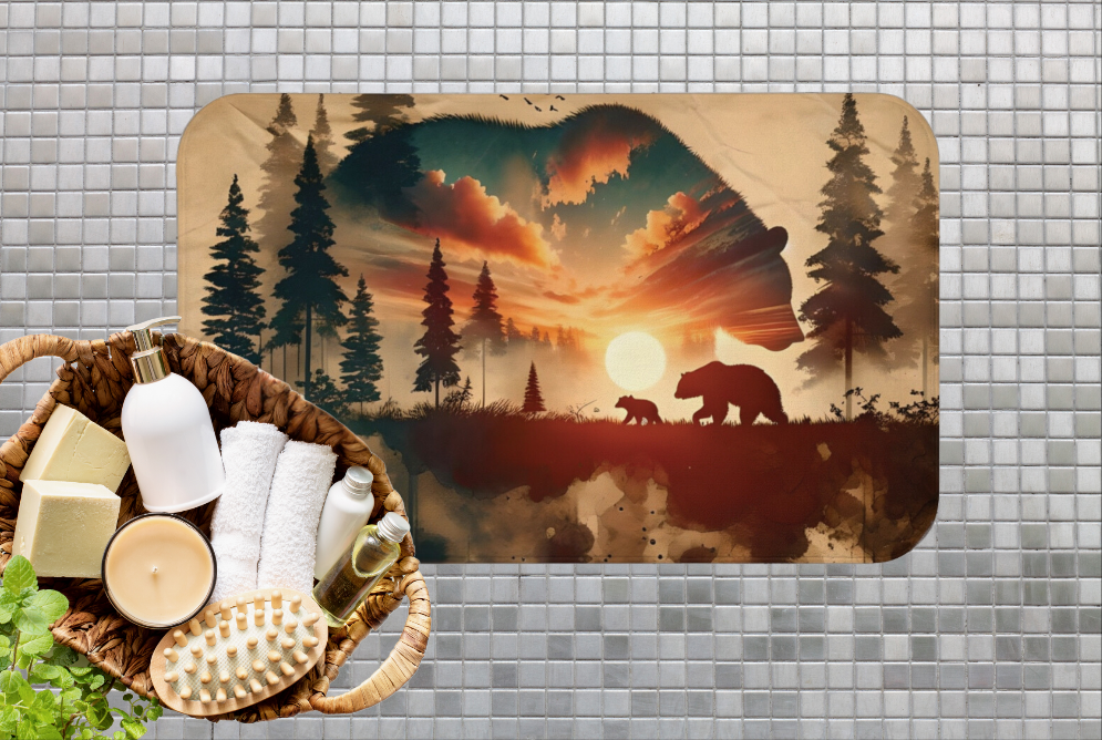 Double Bear Bath Mat - Rustic Bathroom Decor