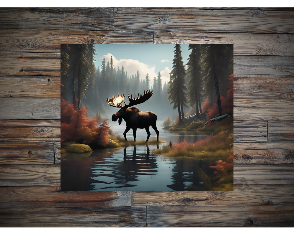 Moose in the Woods Poster, Cabin Wall Home Decor