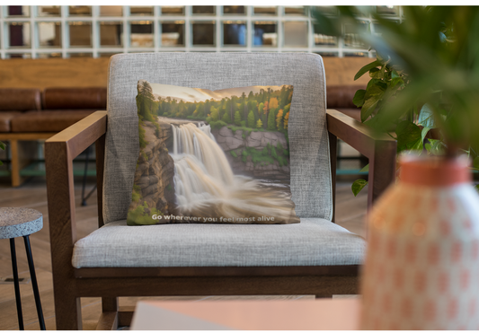 Northern Minnesota Waterfall Pillow, Cabin Lodge Home Decor