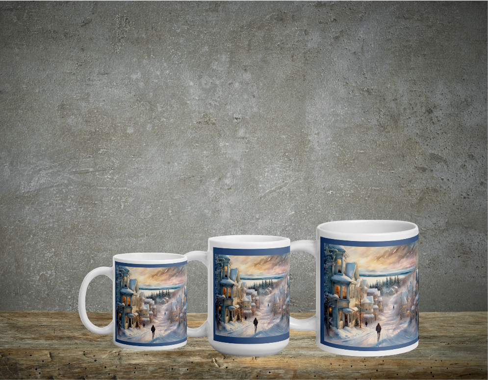 Snowy Mackinac Island Coffee Mug, Beautiful Winter Michigan Cup