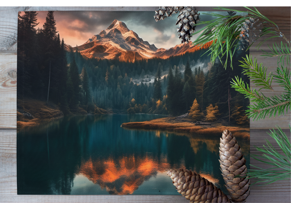 Beautiful Mountain Placemat Set, Rustic Cabin Home Decor Table Linens
