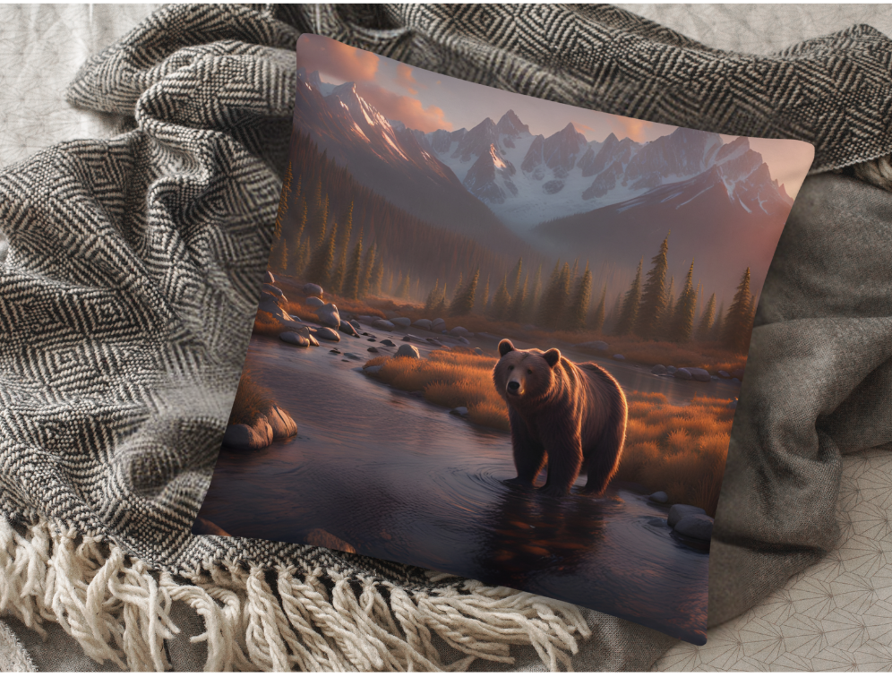 Bear in the Forest Throw Pillow, Rustic Wilderness Home Decor
