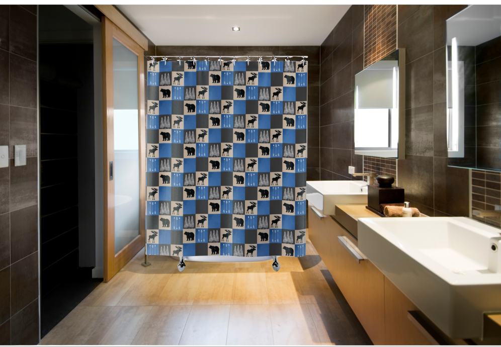 Moose and Bear Wilderness Shower Curtain - Rustic Bathroom Decor