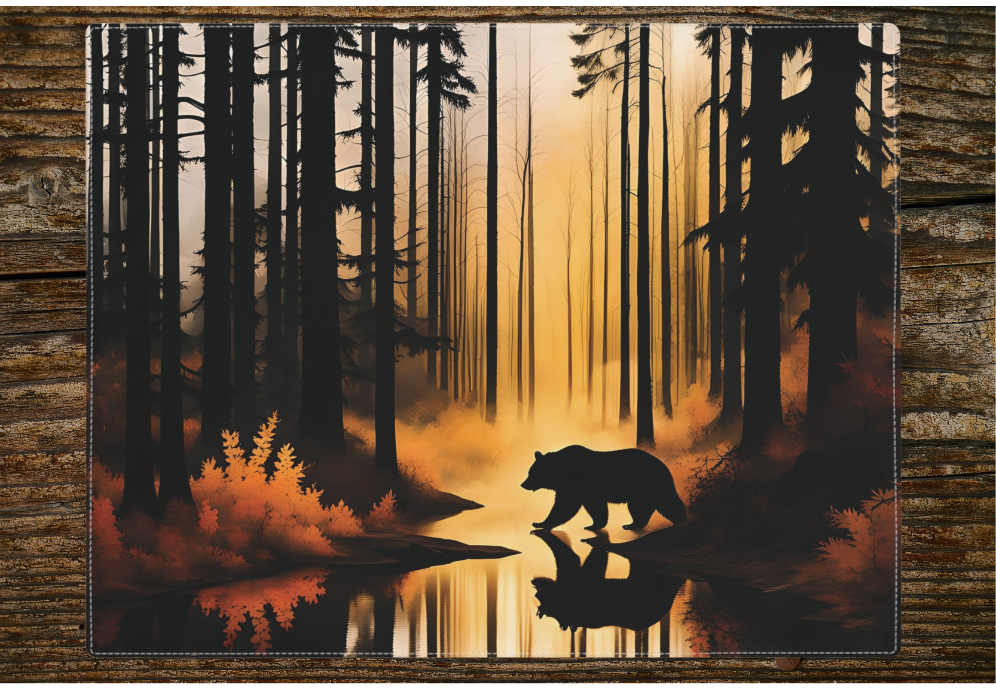Bear in the Woods Rustic Placemats, Log Cabin Kitchen Table Linens
