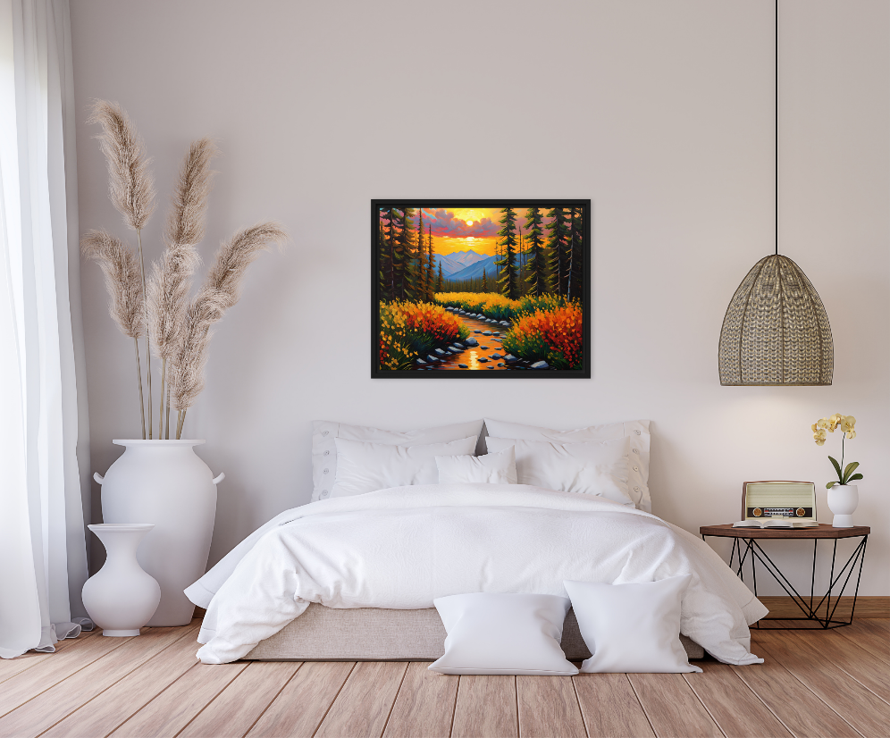 Sunset Landscape Framed Canvas, Beautiful Wall Artwork