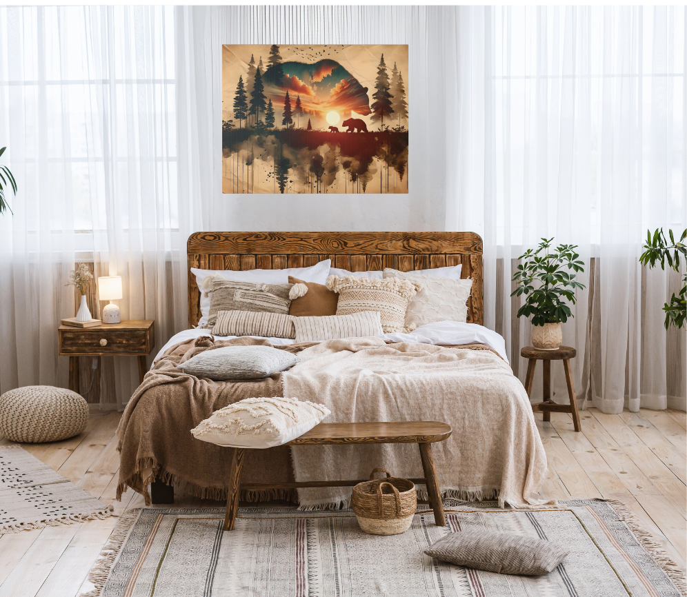 Bear Canvas Wall Decor, Rustic Artwork