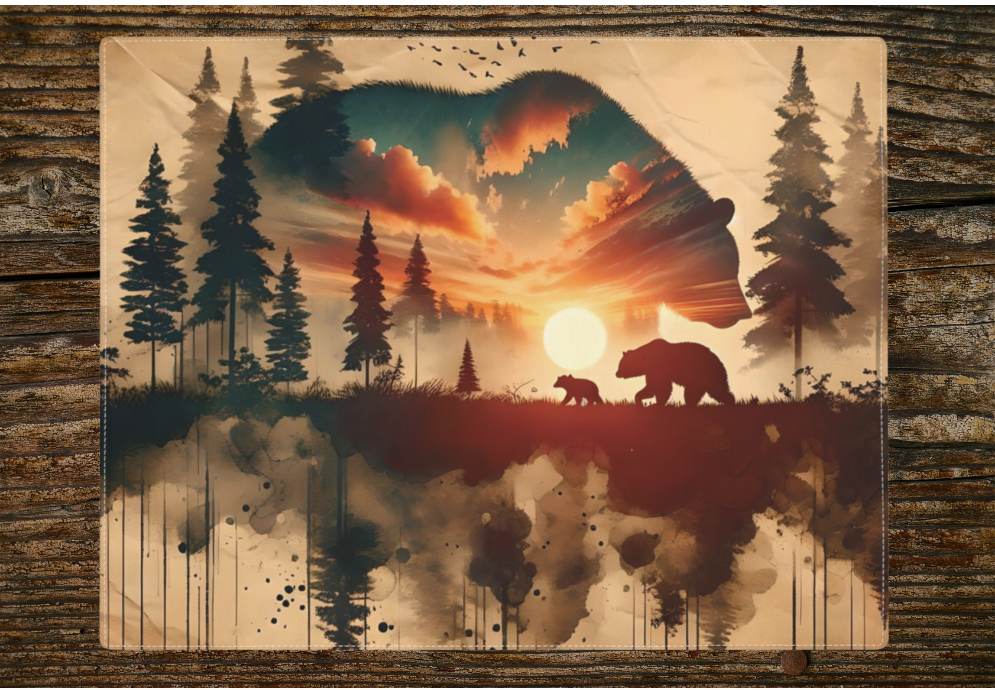 Beautiful Bear Placemat Set, Dining Room Cabin Decor