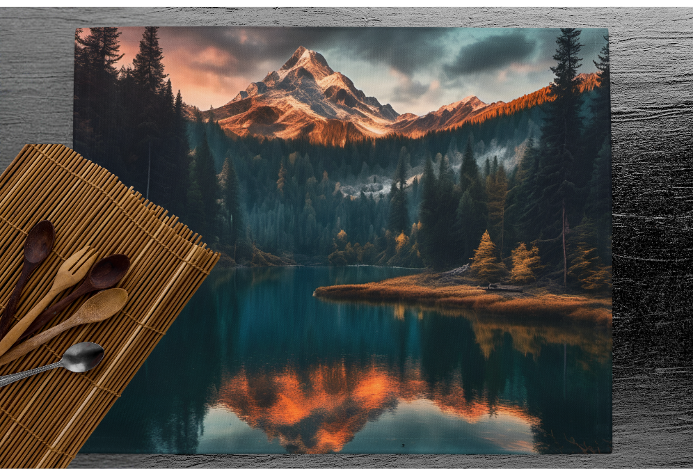 Beautiful Mountain Placemat Set, Rustic Cabin Home Decor Table Linens