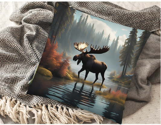 Moose in the Wilderness Pillow Case, Wilderness Home Decor