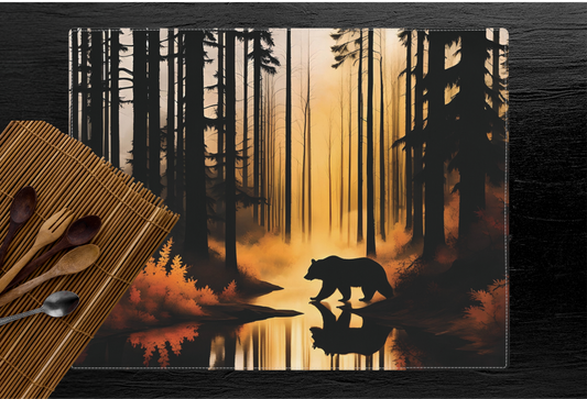 Bear in the Woods Rustic Placemats, Log Cabin Kitchen Table Linens