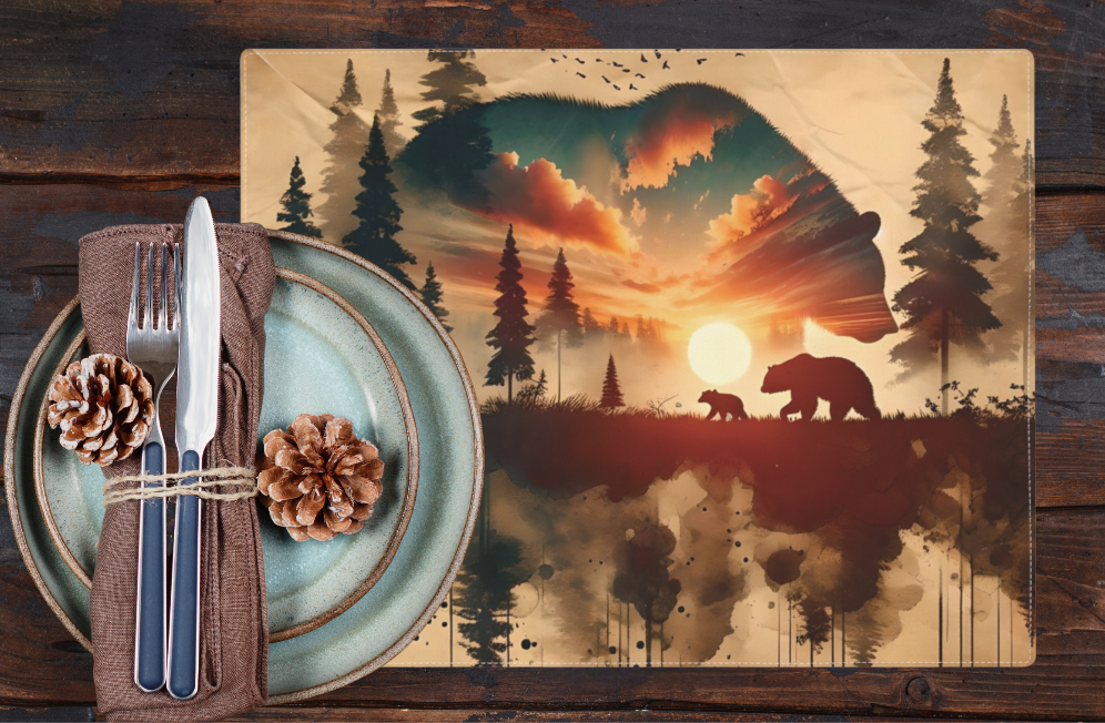 Beautiful Bear Placemat Set, Dining Room Cabin Decor