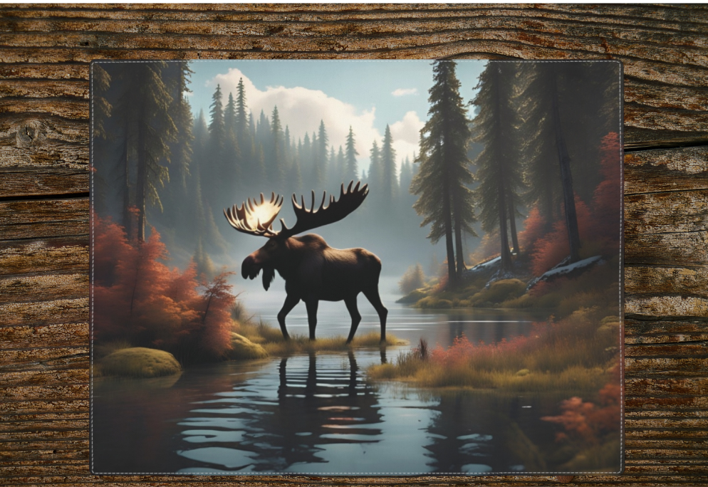 Moose in the Woods Placemat, Rustic Table Linen