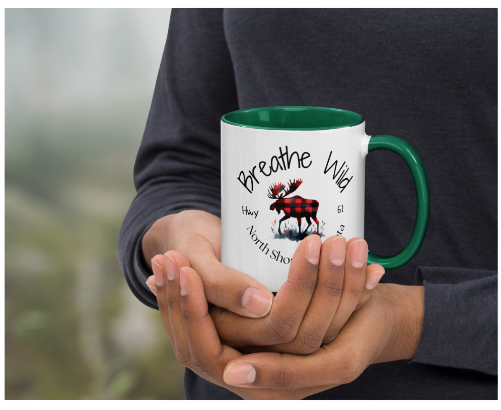 Northshore MN Coffee Mug, Hwy 61 Plaid Moose Cup