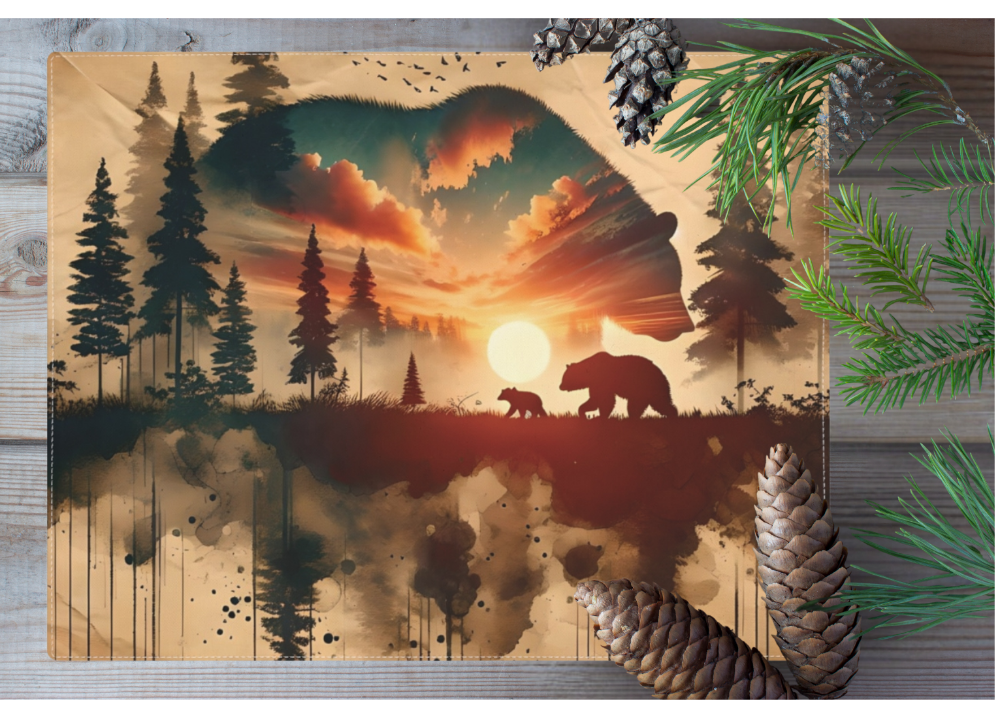 Double Bear Placemat, Rustic Dining Room Table Linen