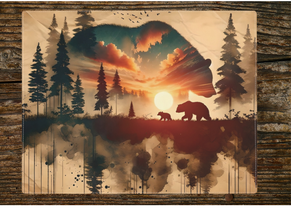 Double Bear Placemat, Rustic Dining Room Table Linen