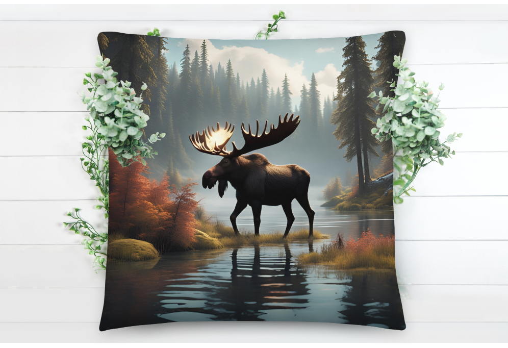 Moose in the Wilderness Pillow Case, Wilderness Home Decor