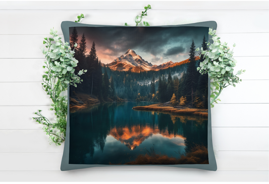 Breathtaking Mountain Lake Pillow, Serene Natural Beauty