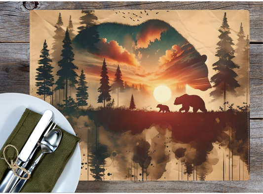 Beautiful Bear Placemat Set, Dining Room Cabin Decor