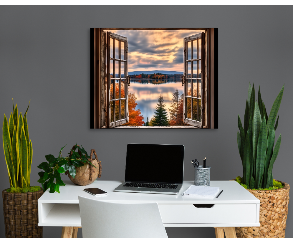 Open Window to Lake Poster, Beautiful Wall Decor