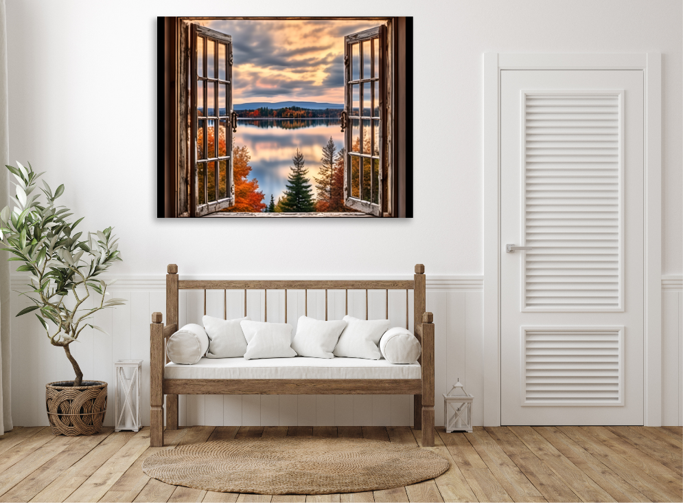 Open Window to Lake Poster, Beautiful Wall Decor