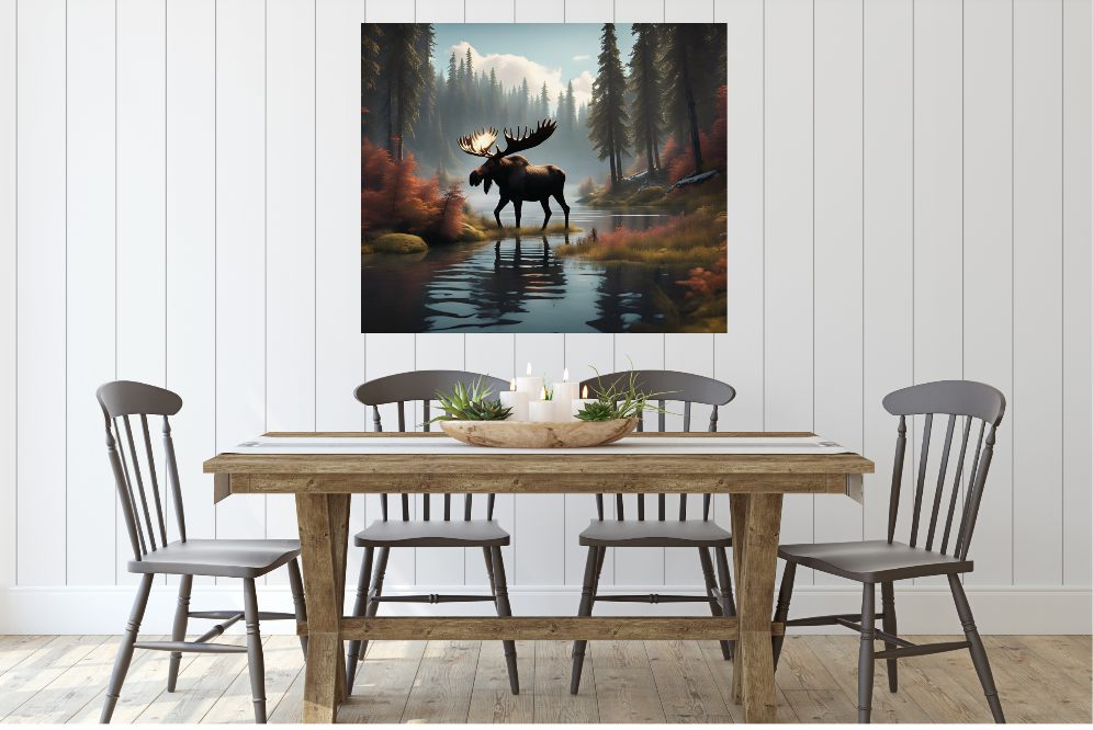 Moose in the Woods Poster, Cabin Wall Home Decor