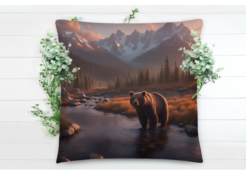Bear in the Forest Throw Pillow, Rustic Wilderness Home Decor